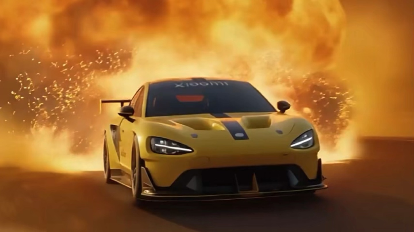AI commercial cover featuring a yellow sports car driving through flames
